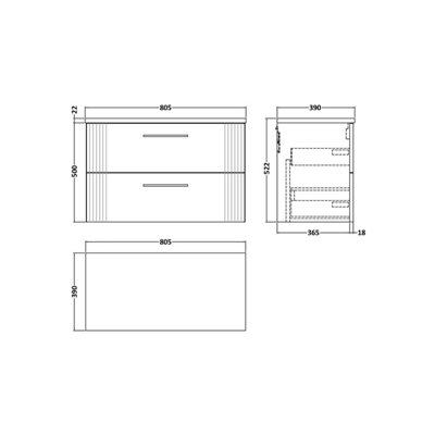 Retro 2 Drawer Wall Hung Vanity Unit with Bellato Grey Laminate Worktop - 800mm - Satin Grey - Balterley