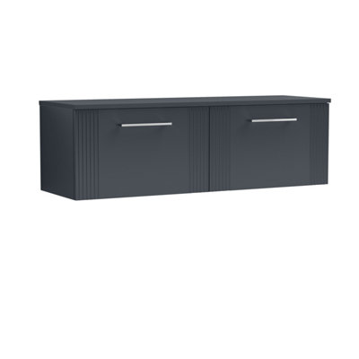 Retro 2 Drawer Wall Hung Vanity Unit with Colour Coordinating Worktop - 1200mm - Satin Soft Black - Balterley