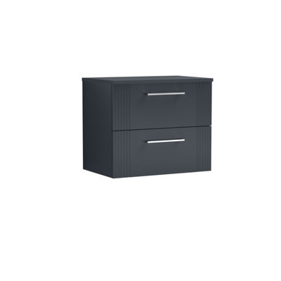 Retro 2 Drawer Wall Hung Vanity Unit with Colour Coordinating Worktop - 600mm - Dark Grey - Balterley