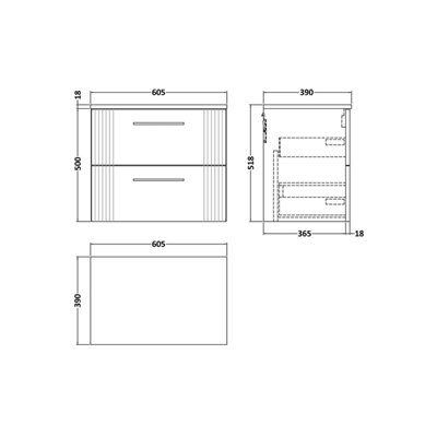 Retro 2 Drawer Wall Hung Vanity Unit with Colour Coordinating Worktop - 600mm - Satin Grey - Balterley