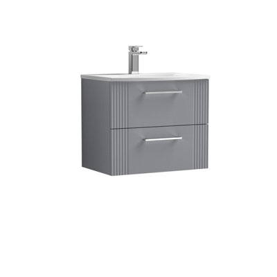 Retro 2 Drawer Wall Hung Vanity Unit with Curved 1 Tap Hole Ceramic Basin - 1200mm - Satin Grey - Balterley