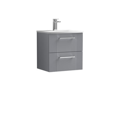 Retro 2 Drawer Wall Hung Vanity Unit with Curved 1 Tap Hole Ceramic Basin - 500mm - Satin Grey - Balterley