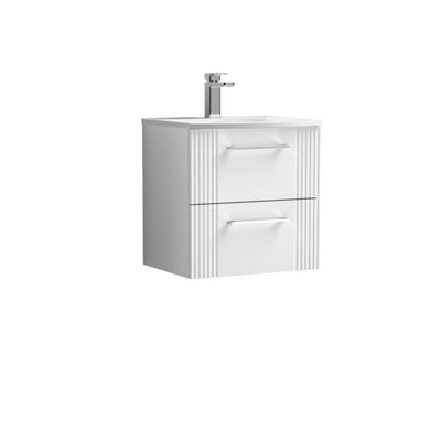 Retro 2 Drawer Wall Hung Vanity Unit with Curved 1 Tap Hole Ceramic Basin - 500mm - Satin White - Balterley