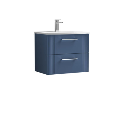 Retro 2 Drawer Wall Hung Vanity Unit with Curved 1 Tap Hole Ceramic