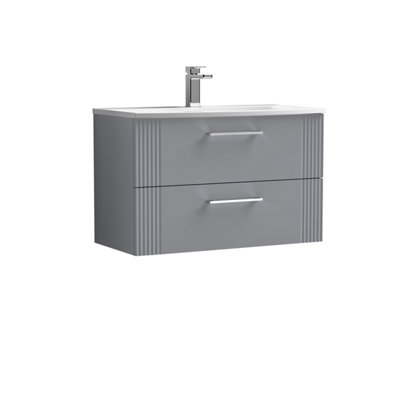 Retro 2 Drawer Wall Hung Vanity Unit with Curved 1 Tap Hole Ceramic Basin - 800mm - Satin Grey - Balterley