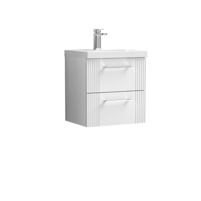 Retro 2 Drawer Wall Hung Vanity Unit with Mid-Edge 1 Tap Hole Ceramic Basin - 500mm - Satin White - Balterley