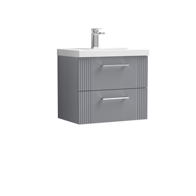 Retro 2 Drawer Wall Hung Vanity Unit with Mid-Edge 1 Tap Hole Ceramic Basin - 600mm - Satin Grey - Balterley