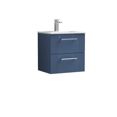 Retro 2 Drawer Wall Hung Vanity Unit with Minimalist 1 Tap Hole Ceramic Basin - 500mm - Satin Blue - Balterley