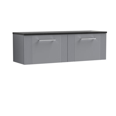 Retro 2 Drawer Wall Hung Vanity Unit with Sparkling Black Laminate Worktop - 1200mm - Satin Grey - Balterley