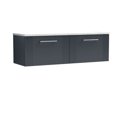 Retro 2 Drawer Wall Hung Vanity Unit with Sparkling White Laminate Worktop - 1200mm - Satin Soft Black - Balterley