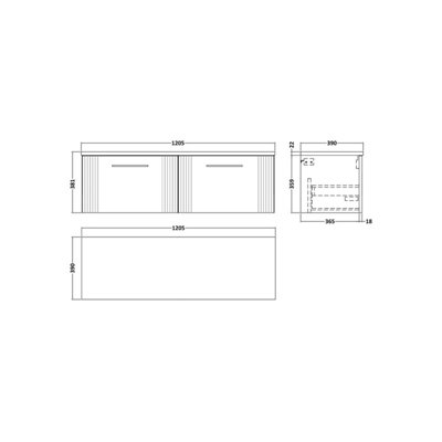 Retro 2 Drawer Wall Hung Vanity Unit with Sparkling White Laminate Worktop - 1200mm - Satin Soft Black - Balterley