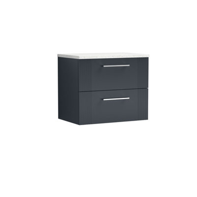 Retro 2 Drawer Wall Hung Vanity Unit with Sparkling White Laminate Worktop - 600mm - Satin Dark Grey - Balterley