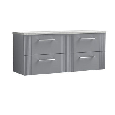 Retro 4 Drawer Wall Hung Vanity Unit with Bellato Grey Laminate Worktop - 1200mm - Satin Grey - Balterley