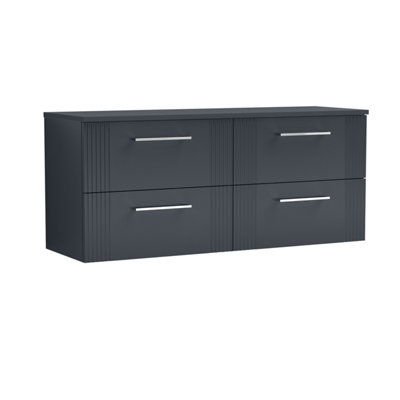 Retro 4 Drawer Wall Hung Vanity Unit with Colour Coordinating Worktop - 1200mm - Satin Dark Grey - Balterley