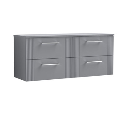 Retro 4 Drawer Wall Hung Vanity Unit with Colour Coordinating Worktop - 1200mm - Satin Grey - Balterley