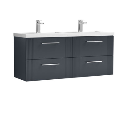 Retro 4 Drawer Wall Hung Vanity Unit with Double Polymarble Basin - 1200mm - Satin Dark Grey - Balterley Price Comparisons | Compare The Build