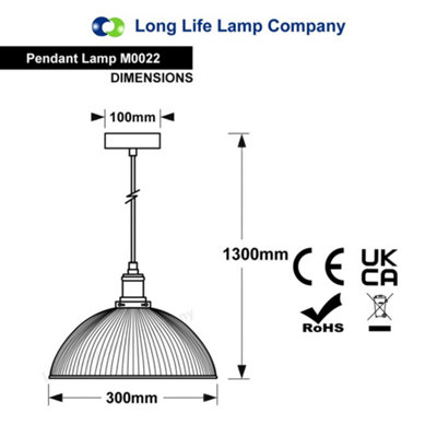 Retro Antique Silver Ceiling Pendant Ribbed Dome Glass Light Shade M0022