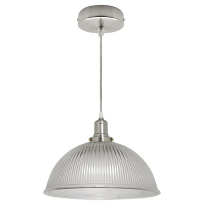 Retro Antique Silver Ceiling Pendant Ribbed Dome Glass Light Shade M0022