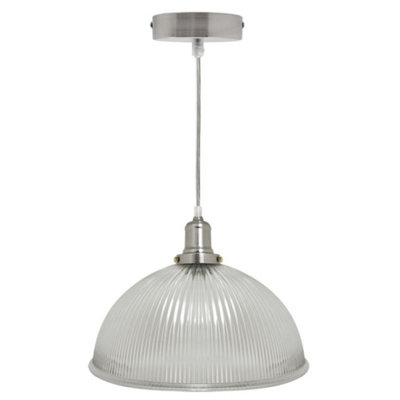 Retro Antique Silver Ceiling Pendant Ribbed Dome Glass Light Shade M0022