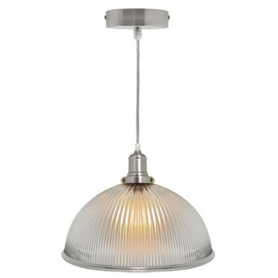 Retro Antique Silver Ceiling Pendant Ribbed Dome Glass Light Shade M0022