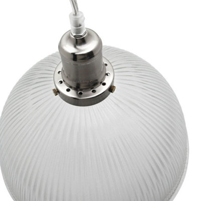 Retro Antique Silver Ceiling Pendant Ribbed Dome Glass Light Shade M0022