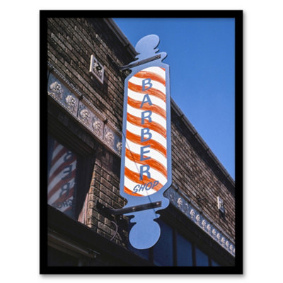 Retro Barber Shop Sign Photograph Margolies Framed Wall Art Print 12X16