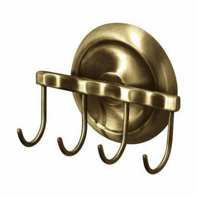 Retro Bathroom Antique Brass Wall Mounted Dressing-Gown Towel 4-Hook Strip