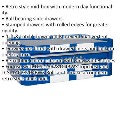 Retro Blue 2 Drawer Mid-Box Tool Chest - Lockable Storage Unit ...