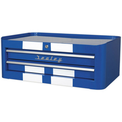 Retro Blue 2 Drawer Mid-Box Tool Chest - Lockable Storage Unit ...