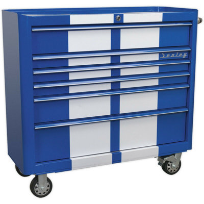 Retro Blue Portable Tool Chest with 6 Drawers - 1100 x 460 x 1040mm Mobile Storage Solution