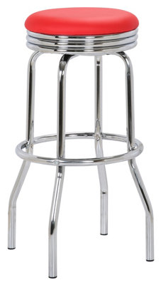 Retro Breakfast Bar Stool, Fixed Chrome Legs And Footrest, Home Bar & Kitchen Barstool, Red