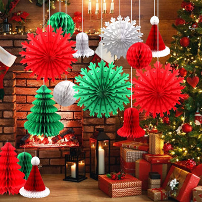 Retro Christmas Decorations Set, 16Piece Snowflakes, Fan Paper ...
