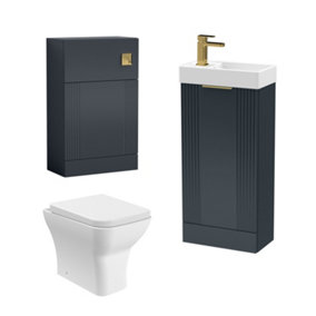 Retro Cloakroom Bundle - Fluted Floor Standing Vanity Unit, WC Unit, Cistern, Toilet Pan & Tap - Anthracite/Brass - Balterley