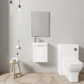 Retro Cloakroom Bundle - Fluted Wall Hung Vanity Unit, WC Unit, Cistern, Toilet Pan & Basin Tap - White/Chrome - Balterley