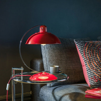 Retro Curved Arm Table Lamp in Traffic Red with LED E27 Socket