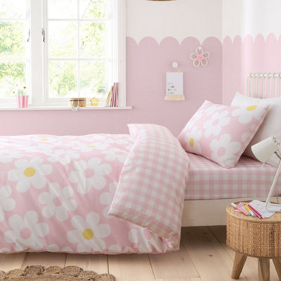 Retro Daisy Easy Care Nostalgic Floral Print Pink Duvet Cover Set