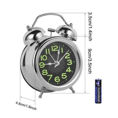 Retro Double Bell Alarm Clock - Super Loud Ring & Silent Movement - Silver