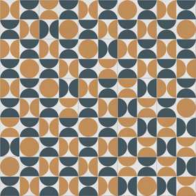 Retro Geo Tile Vinyl by Remland (Ochre Terracotta & Navy, 1m x 3m)