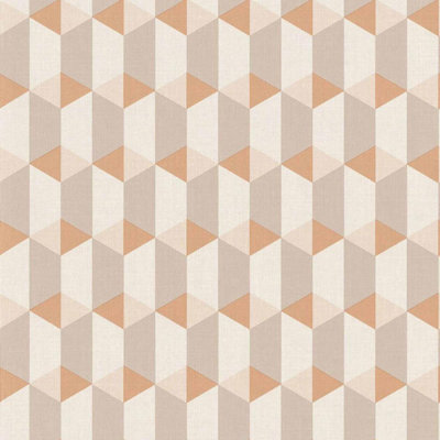 Retro Geometric Wallpaper Grandeco Orange Beige Paste The Wall Textured Vinyl