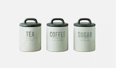 Retro Grey Classic Style Tea Coffee & Sugar Canisters Storage Jars