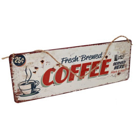 Retro Hanging Coffee Served Here Plaque Metal Sign Home Shop Gift- 36 x 13cm