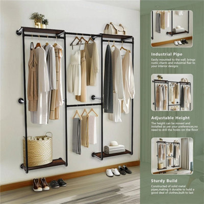 Retro Industrial Pipe Clothes Rack L-Shape Corner Wall Garment Rail ...
