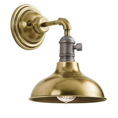 Retro Industrial Wall Light with Brass Finish and E27 LED Bulb