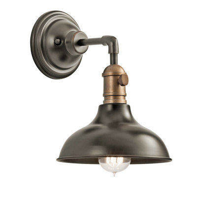 Retro Industrial Wall Light with Wide Bell Shade in Olde Bronze Finish