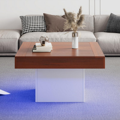 Retro LED Coffee Table Square Modern Low Wooden Center Table