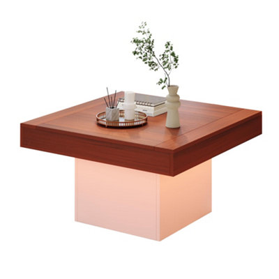Retro LED Coffee Table Square Modern Low Wooden Center Table