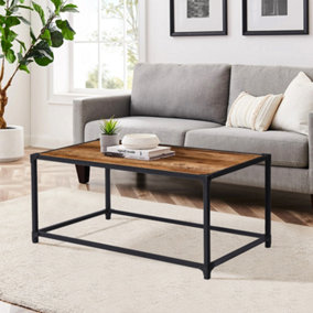 Retro Metal Framed Natural Wooden Coffee Table