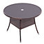 Retro Round Garden Rattan Wicker Tempered Glass Top Outdoor Patio Dinging Table with Umbrella Hole, Brown 105 cm