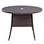 Retro Round Garden Rattan Wicker Tempered Glass Top Outdoor Patio Dinging Table with Umbrella Hole, Brown 105 cm