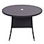 Retro Round Garden Wicker Rattan Tempered Glass Top Outdoor Patio Dinging Table with Parasol Hole, Black 105 cm